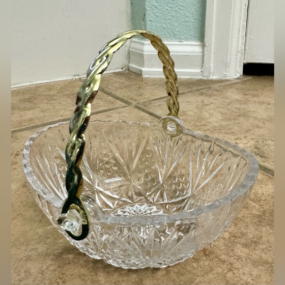 Crystal Candy Dish With Rope Gold Plated Handle - Picture 10 of 12